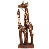 Giraffe With Baby, Handmade From Albesia Wood
