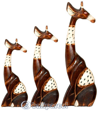 Sitting Giraffes Set Of 3, Handmade From Albesia Wood