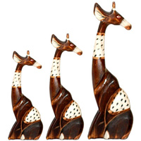 Sitting Giraffes Set Of 3, Handmade From Albesia Wood