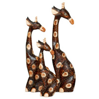 Sitting Giraffes Set Of 3, Handmade From Albesia Wood