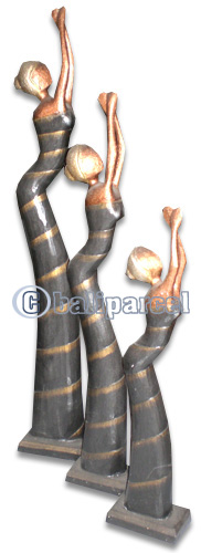 Women Statue Set Of 3, Handmade From Albesia Wood