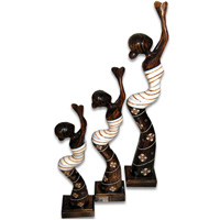 Women Statue Set Of 3, Handmade From Albesia Wood
