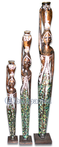 Women Statue Set Of 3, Handmade From Albesia Wood