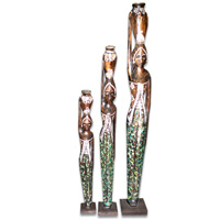 Women Statue Set Of 3, Handmade From Albesia Wood