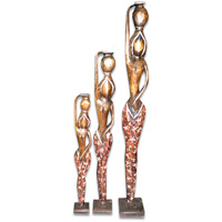 Women Statue Set Of 3, Handmade From Albesia Wood