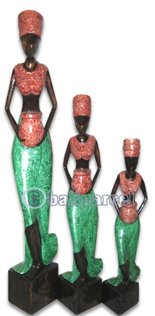 Women Statue Set Of 3, Handmade From Albesia Wood