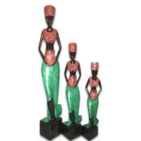 Women Statue Set Of 3, Handmade From Albesia Wood