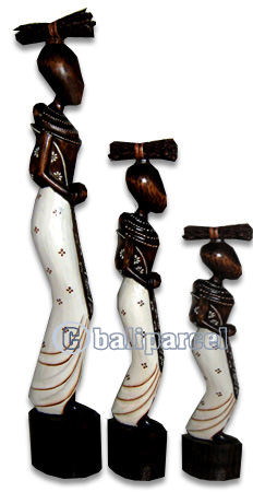 Women Statue Set Of 3, Handmade From Albesia Wood