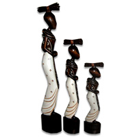 Women Statue Set Of 3, Handmade From Albesia Wood
