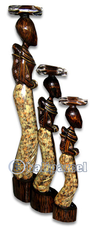 Women Statue Set Of 3, Handmade From Albesia Wood