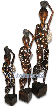 Women Statue Set Of 3, Handmade From Albesia Wood
