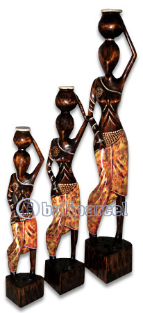 Women Statue Set Of 3, Handmade From Albesia Wood