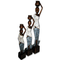 Women Statue Set Of 3, Handmade From Albesia Wood