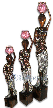Women Statue Set Of 3, Handmade From Albesia Wood