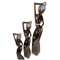 Women Statue Set Of 3, Handmade From Albesia Wood