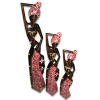 Women Statue Set Of 3, Handmade From Albesia Wood