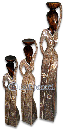 Women Statue Set Of 3, Handmade From Albesia Wood