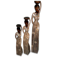 Women Statue Set Of 3, Handmade From Albesia Wood