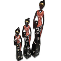 Women Statue Set Of 3, Handmade From Albesia Wood