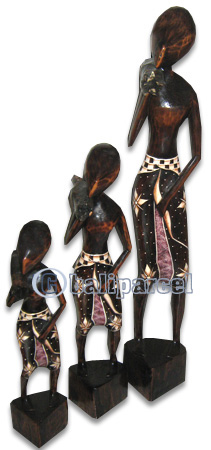 Man Statue Set Of 3, Handmade From Albesia Wood