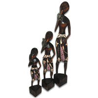 Man Statue Set Of 3, Handmade From Albesia Wood