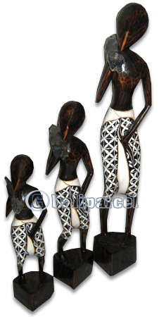 Man Statue Set Of 3, Handmade From Albesia Wood