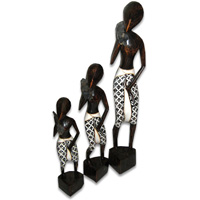 Man Statue Set Of 3, Handmade From Albesia Wood