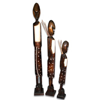 Alien Statue Set Of 3, Handcarved From Albesia Wood