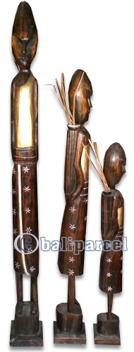 Alien Statue Set Of 3, Handcarved From Albesia Wood