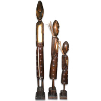Alien Statue Set Of 3, Handcarved From Albesia Wood
