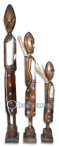 Alien Statue Set Of 3, Handcarved From Albesia Wood