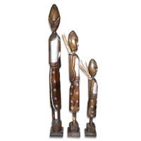 Alien Statue Set Of 3, Handcarved From Albesia Wood