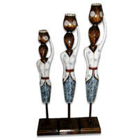 Women Stand Statue Set Of 3, Handmade From Albesia Wood