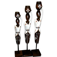 Women Stand Statue Set Of 3, Handmade From Albesia Wood