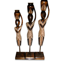 Women Stand Statue Set Of 3, Handmade From Albesia Wood
