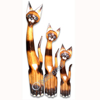 Wooden Cat Set Of 3 With Painted, Hand Carved From Albesia Wood