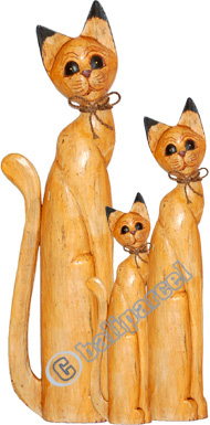 Wooden Cat Set Of 3 With Painted, Hand Carved From Albesia Wood