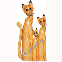 Wooden Cat Set Of 3 With Painted, Hand Carved From Albesia Wood