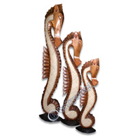 Sea Horse Set Of 3, Handcarved From Albesia Wood
