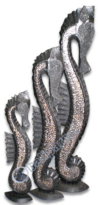 Sea Horse Set Of 3, Handcarved From Albesia Wood