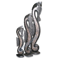 Sea Horse Set Of 3, Handcarved From Albesia Wood
