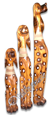 Wooden Dog Set Of 3, Handcarved From Albesia Wood