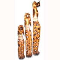 Wooden Dog Set Of 3, Handcarved From Albesia Wood