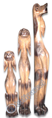 Wooden Dog Set Of 3, Handcarved From Albesia Wood