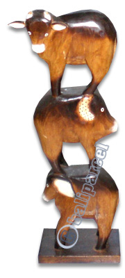 Wooden Mixed Animal, Handcarved From Albesia Wood