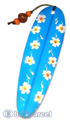 Wooden Surfboard Bookmark, Hibiscus Design With Airbrushed. Handcarved From Sono Wood.
