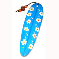 Wooden Surfboard Bookmark, Hibiscus Design With Airbrushed. Handcarved From Sono Wood.