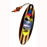 Wooden Surfboard Bookmark, Turtle Design And Maui With Airbrushed. Handcarved From Sono Wood.