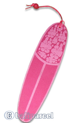 Wooden Surfboard Bookmark, Hibiscus Design With Airbrushed. Handcarved From Sono Wood.