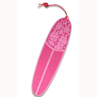 Wooden Surfboard Bookmark, Hibiscus Design With Airbrushed. Handcarved From Sono Wood.